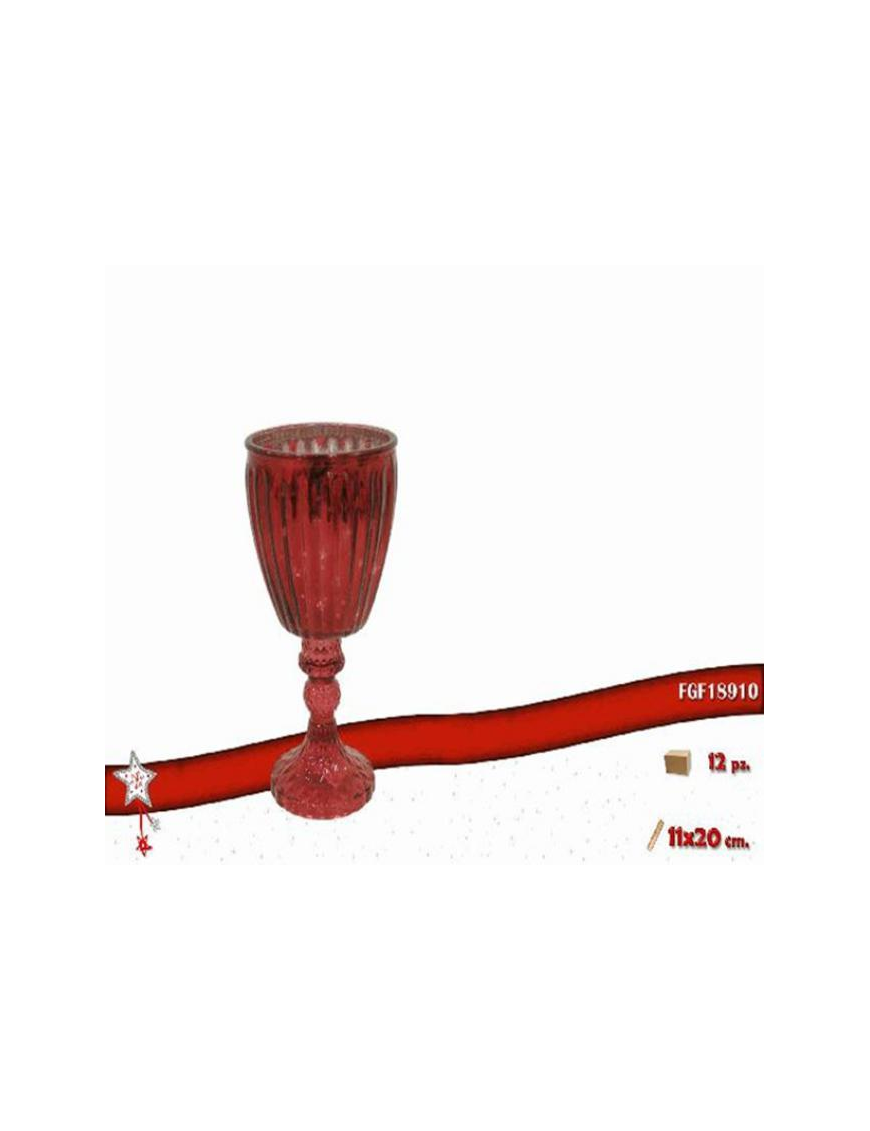 LINEA VETRO PORTACANDELA ROSSO CALICE 11x20cm