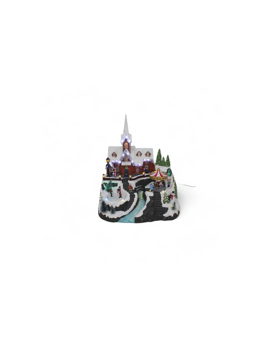 VILLAGGIO CON LUCE+MOVIMENTO+MUSICA 33x31x38cm