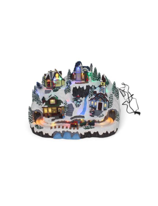 VILLAGGIO CON LUCE+MOVIMENTO+MUSICA 41x28x28cm