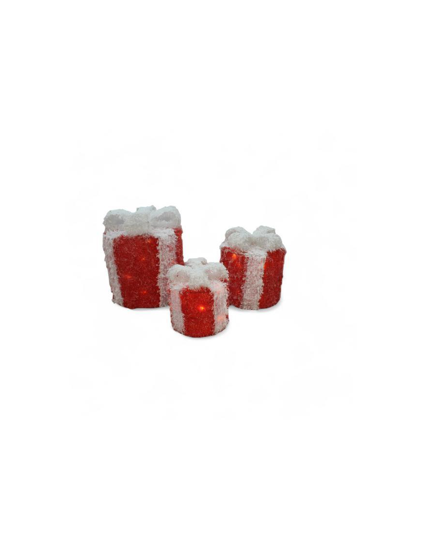 SCATOLE LUMINOSE  CON NEVE ROSSE 3pezzi