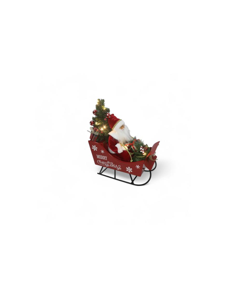 BABBO NATALE SU SLITTA CON LUCE+MUSICA 52x28x60cm