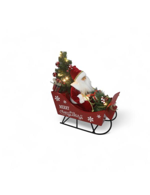 BABBO NATALE SU SLITTA CON LUCE+MUSICA 52x28x60cm