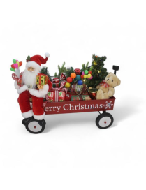 BABBO NATALE SU CARRETTO CON LUCE+MUSICA 50x40cm