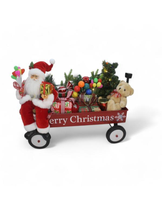 SANTA CLAUS ON CART WITH LIGHTS + MUSIC 50x40cm