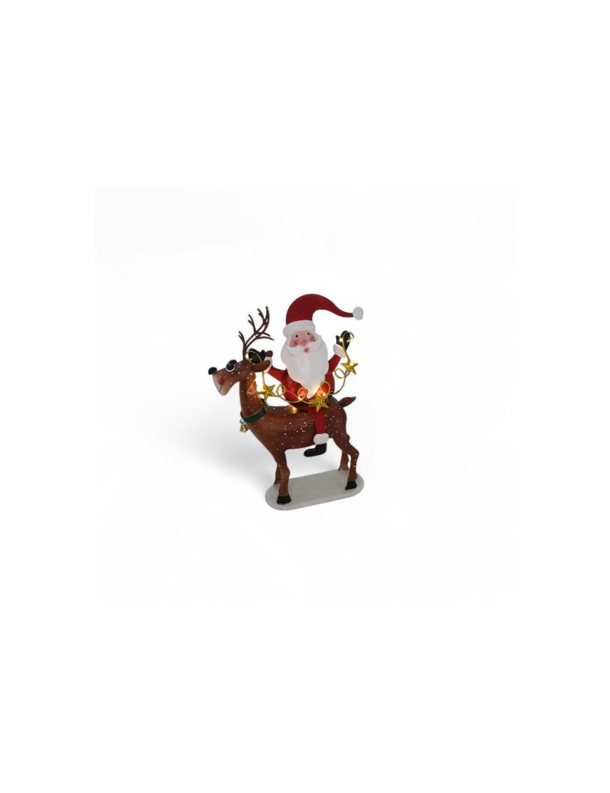 LINEA METALLO CON LED RENNA CON BABBO NATALE  29x12x40
