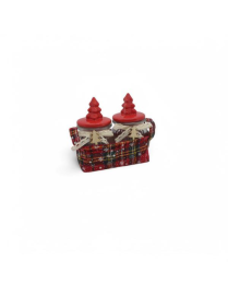BARATTOLO CON CESTINO TARTAN 2pezzi  18x10x15