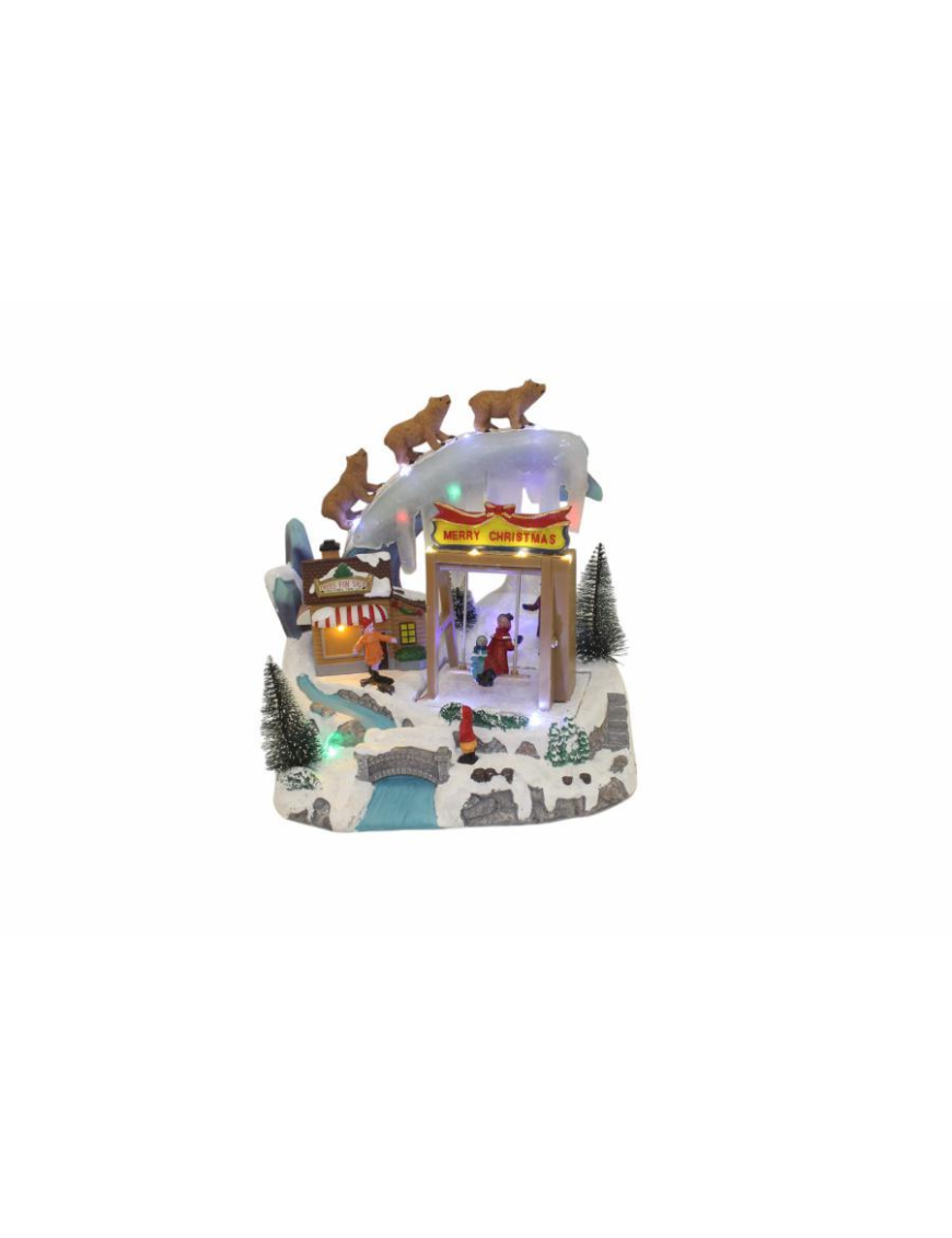 VILLAGE WITH LIGHT + MOVEMENT + MUSIC 26x21x25cm