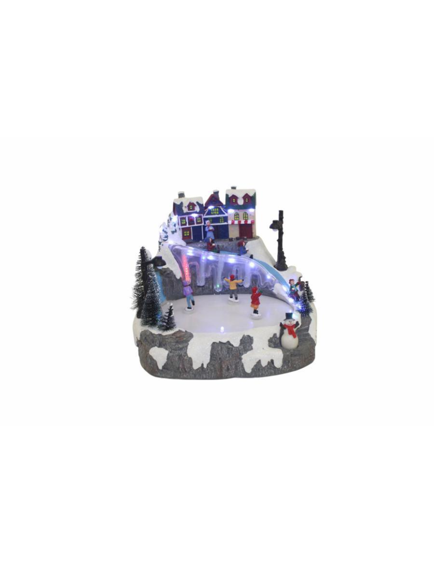 VILLAGGIO CON LUCE+MOVIMENTO+MUSICA 24x18x20cm