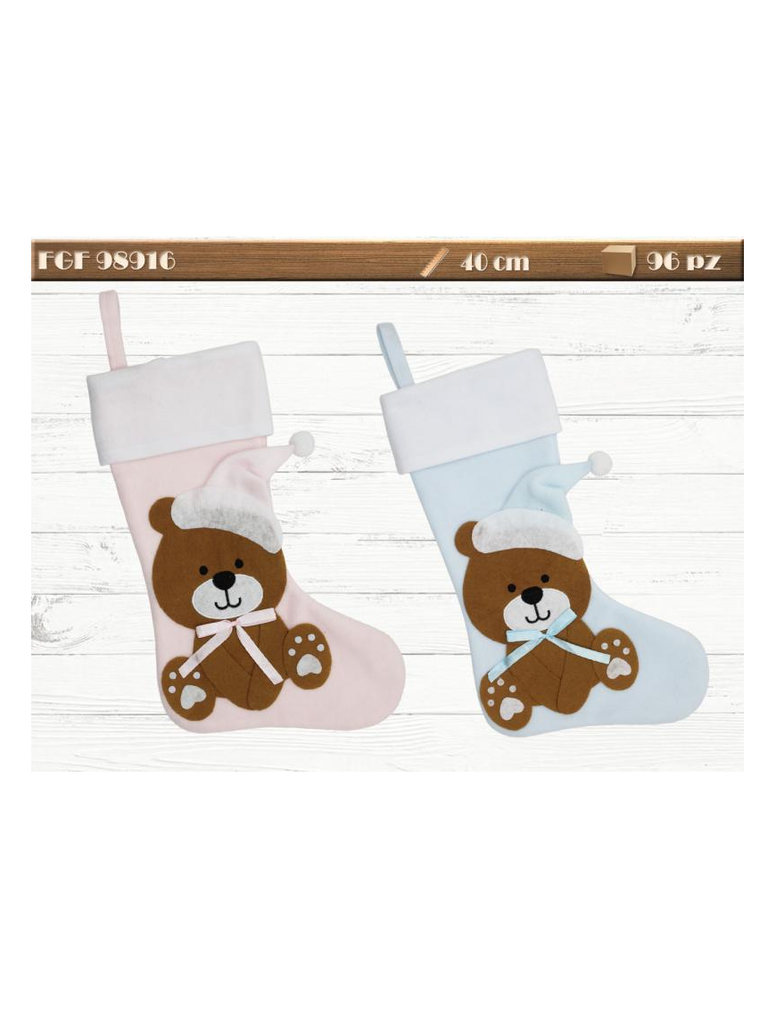 40cm FABRIC EPIPHANY STOCKING WITH TEDDY BEAR