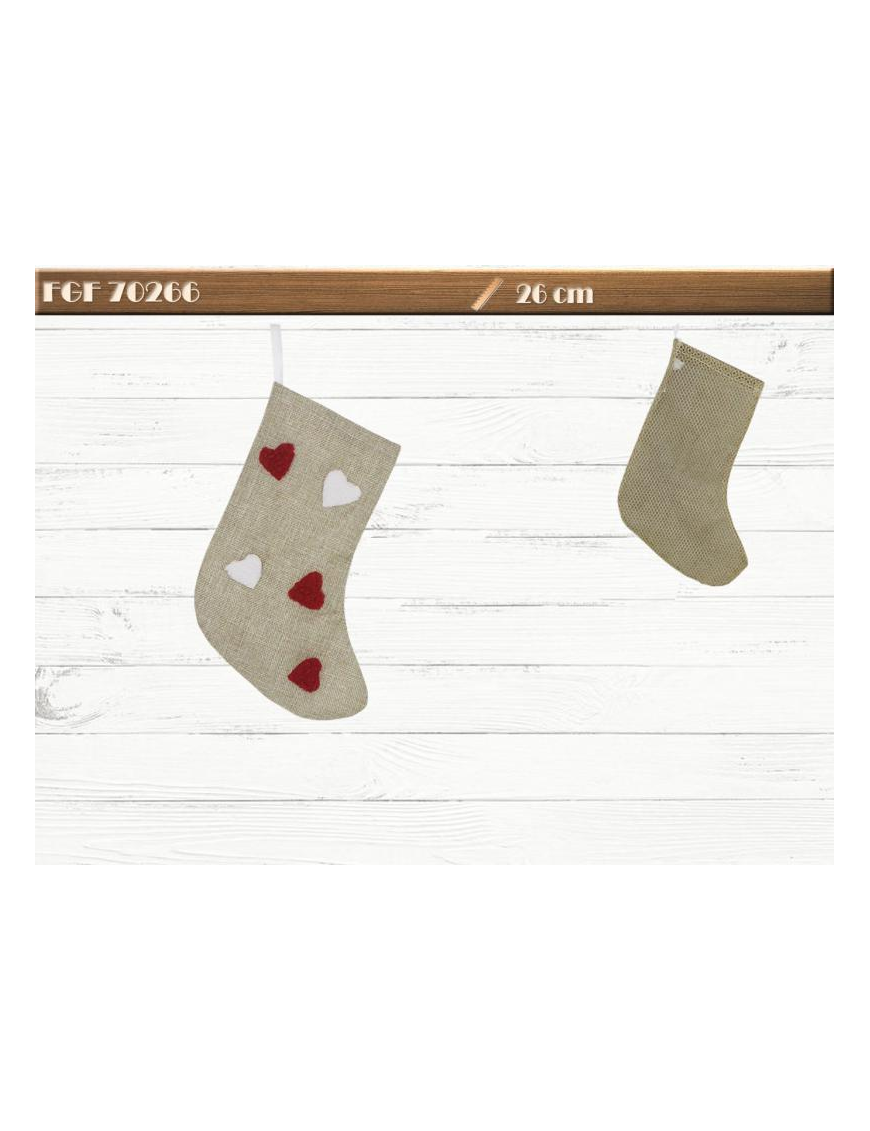 26cm Jute Epiphany Stocking with Little Hearts