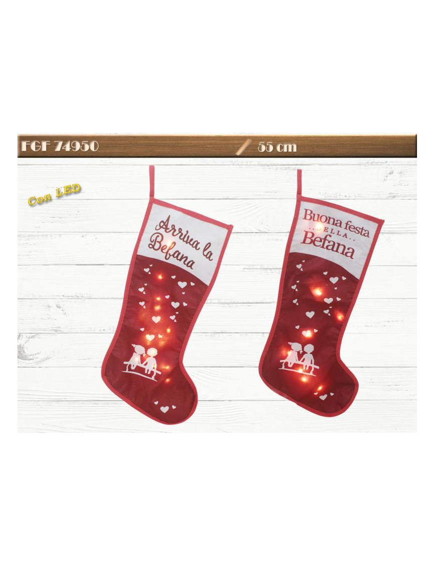 55cm FABRIC EPIPHANY STOCKING WITH LED AND SENTENCE