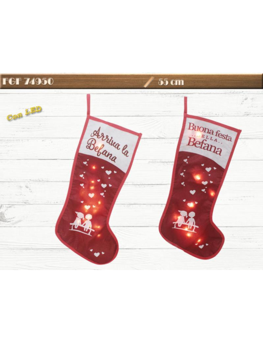 55cm FABRIC EPIPHANY STOCKING WITH LED AND SENTENCE