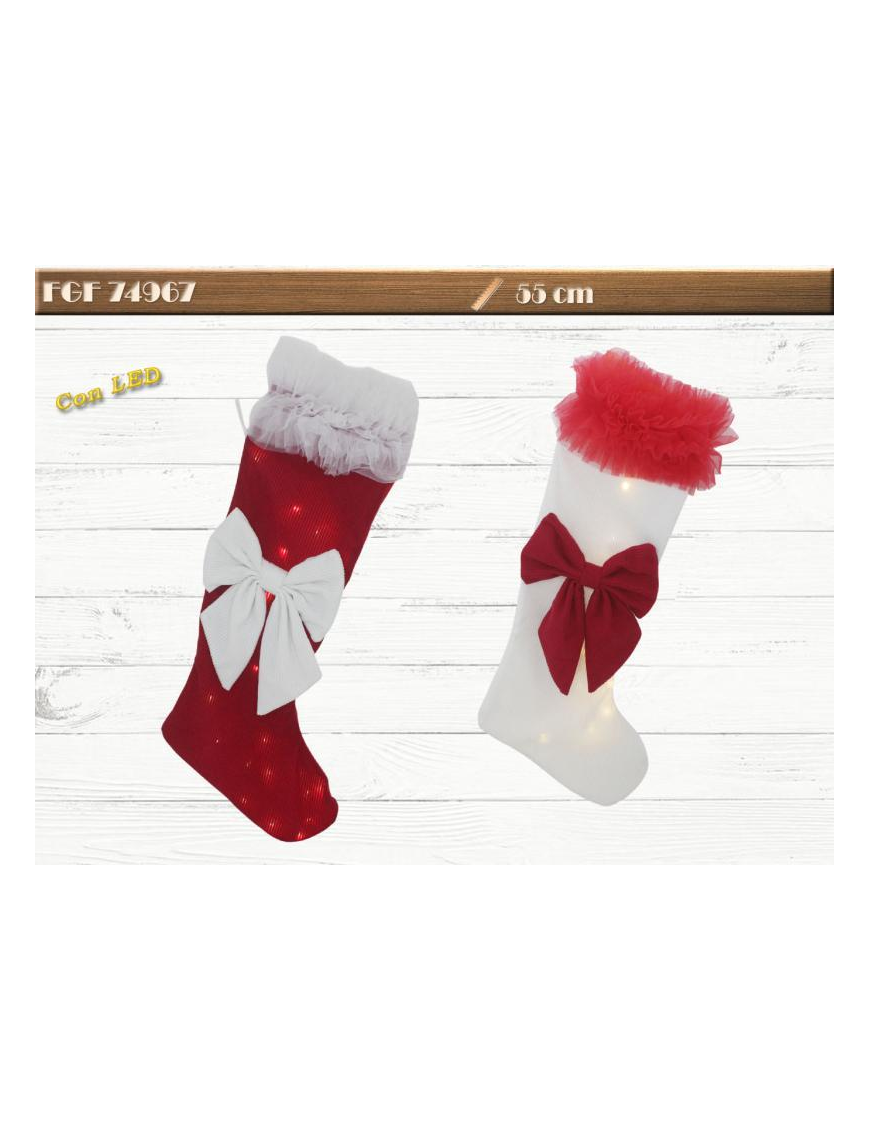 55cm FABRIC EPIPHANY STOCKING WITH LED AND BOW