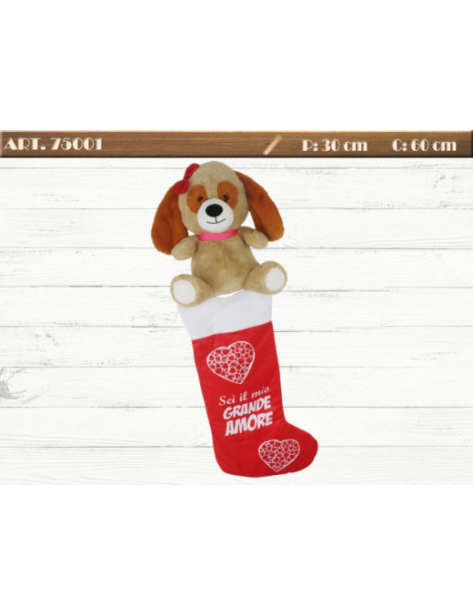 CALZA EPIFANIA  TESSUTO 60cm CON PELUCHE CANE
