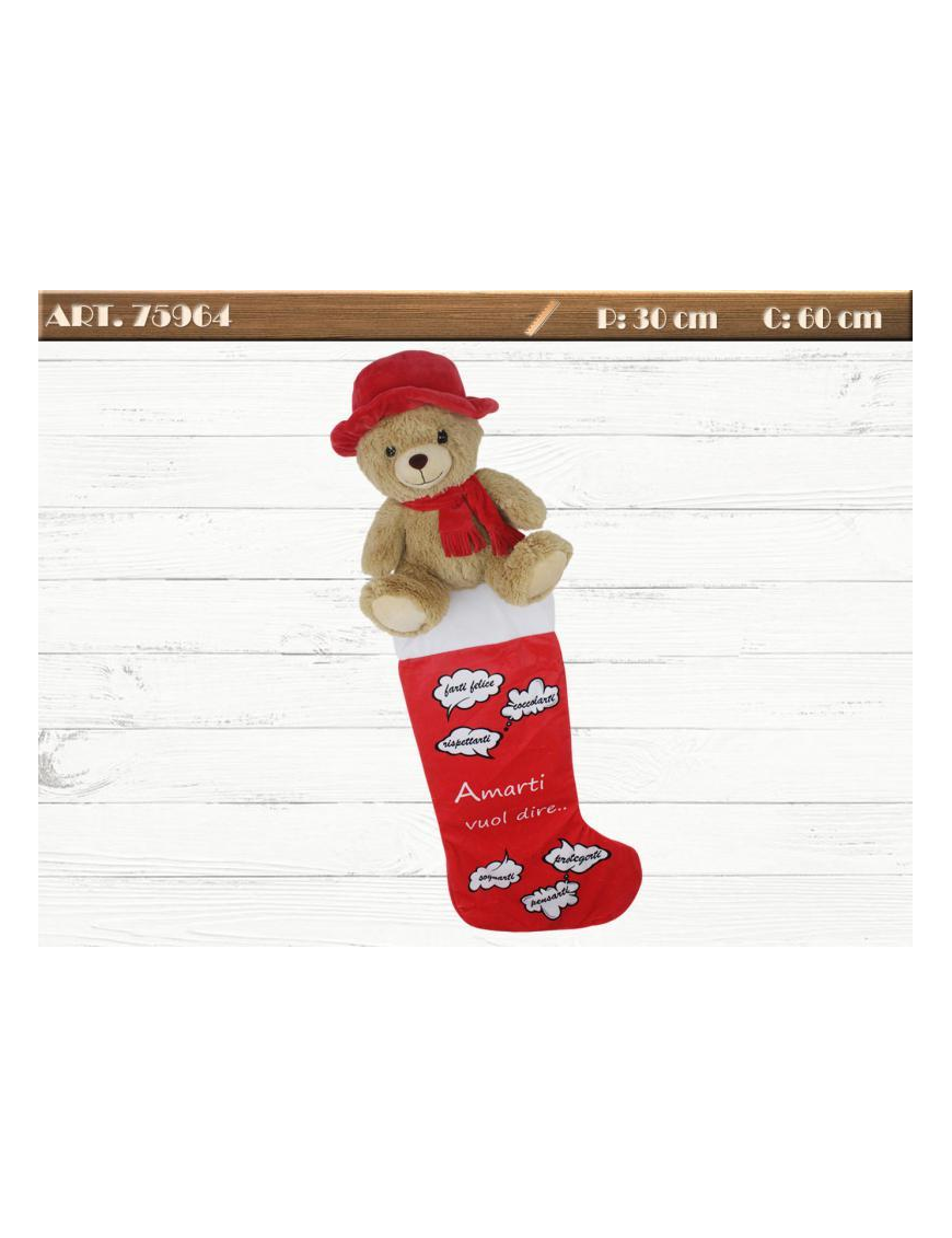60cm FABRIC EPIPHANY STOCKING WITH PLUSH BEAR