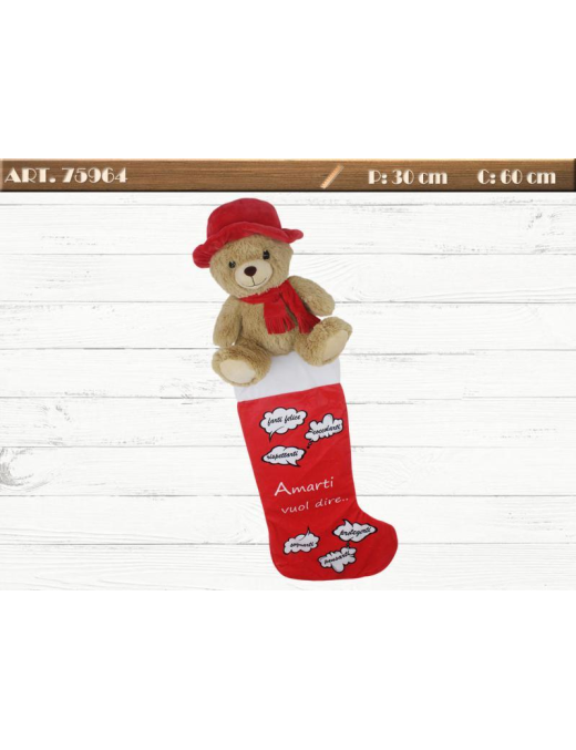 60cm FABRIC EPIPHANY STOCKING WITH PLUSH BEAR
