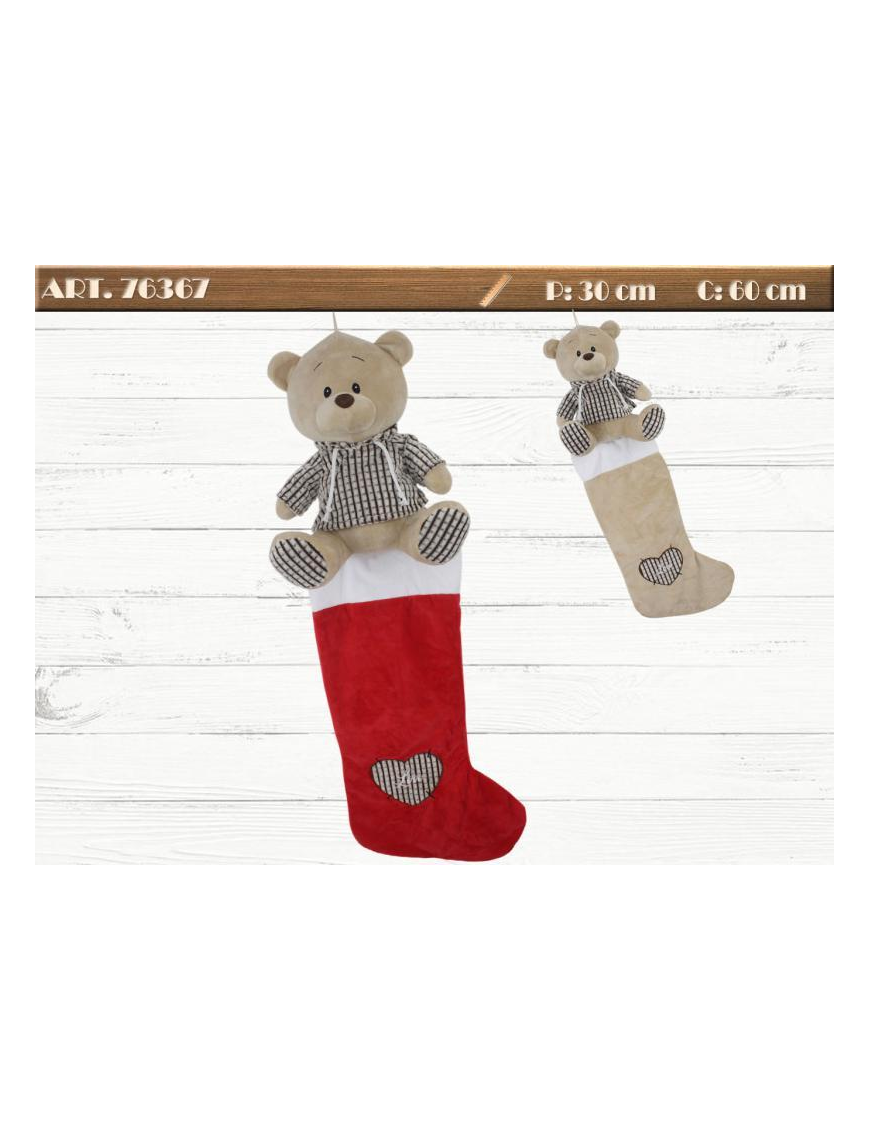60cm FABRIC EPIPHANY STOCKING WITH PLUSH BEAR