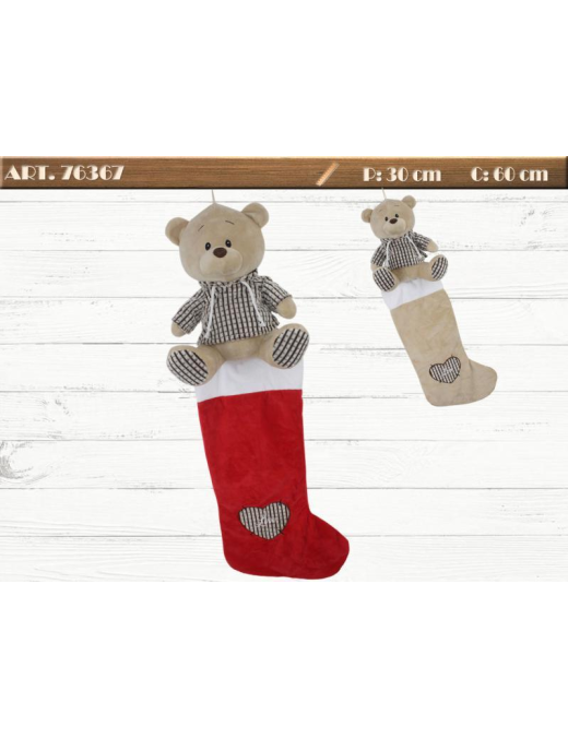 CALZA EPIFANIA  TESSUTO 60cm CON PELUCHE ORSO
