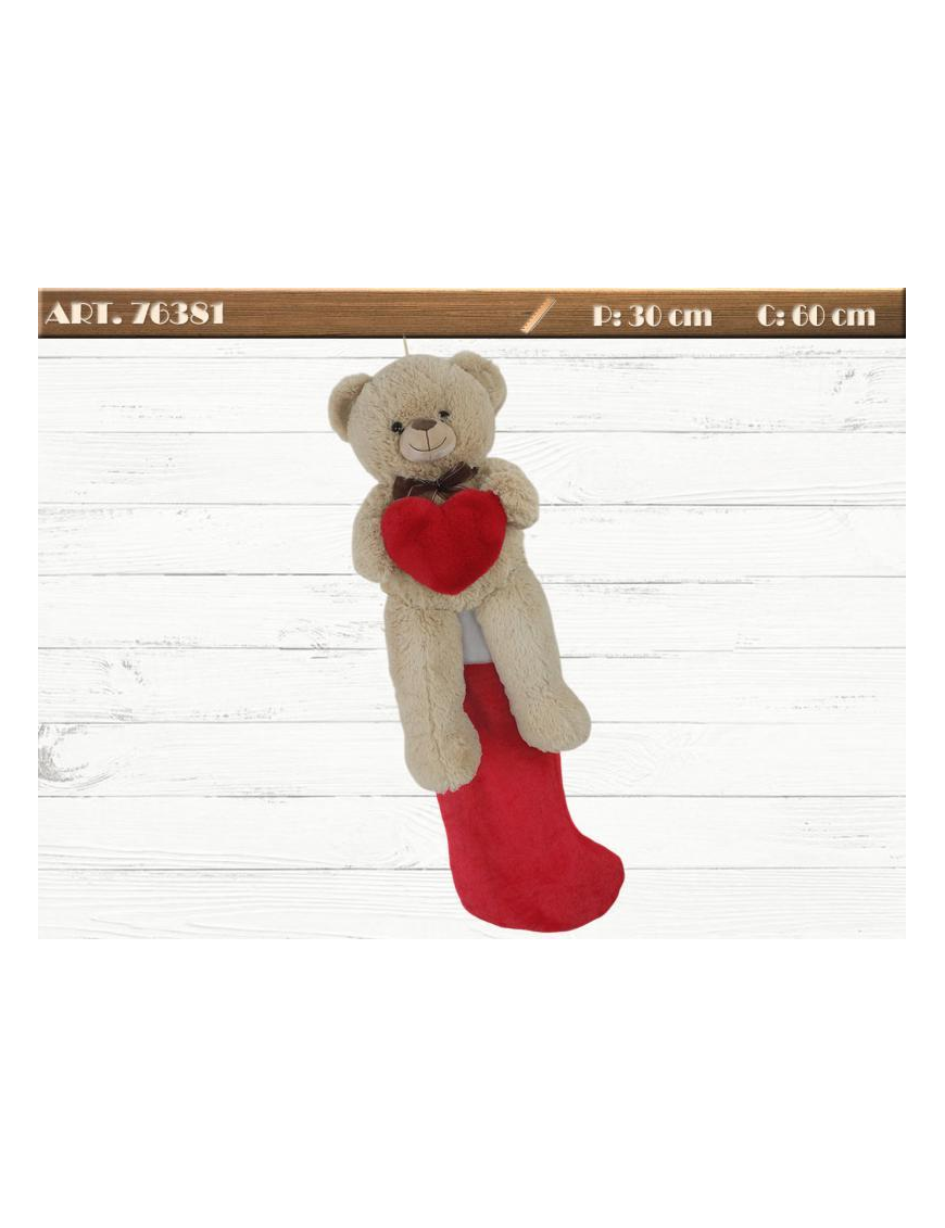 60cm FABRIC EPIPHANY STOCKING WITH PLUSH BEAR
