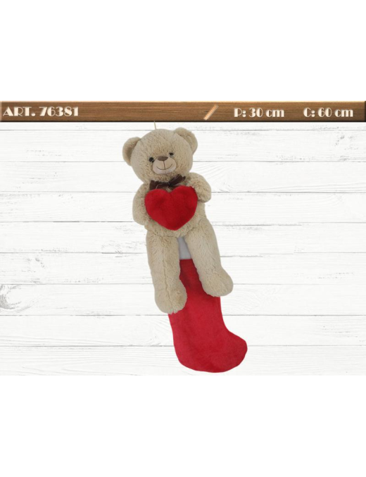 CALZA EPIFANIA  TESSUTO 60cm CON PELUCHE ORSO
