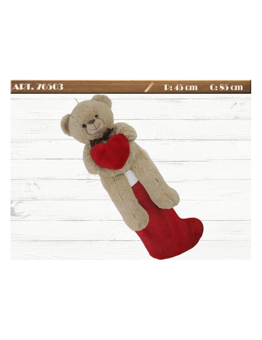 EPIPHANY STOCKING 85cm FABRIC WITH PLUSH BEAR