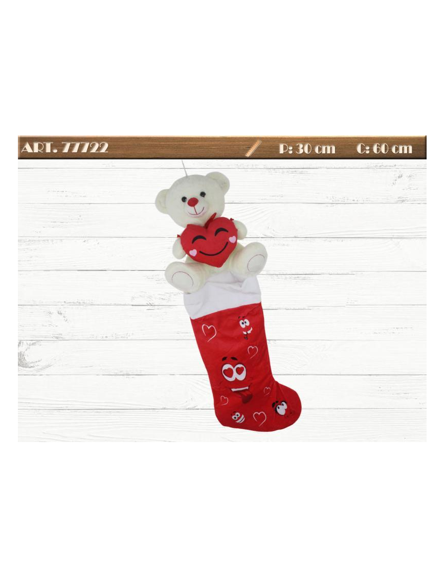 60cm FABRIC EPIPHANY STOCKING WITH PLUSH BEAR