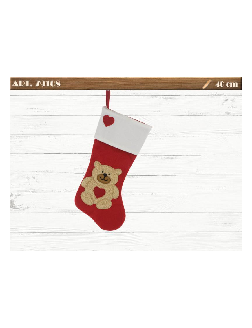 40cm FABRIC EPIPHANY STOCKING WITH TEDDY BEAR