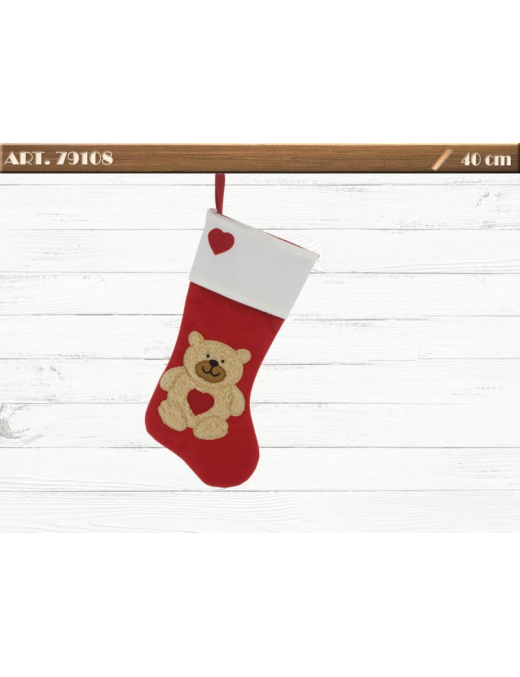 40cm FABRIC EPIPHANY STOCKING WITH TEDDY BEAR