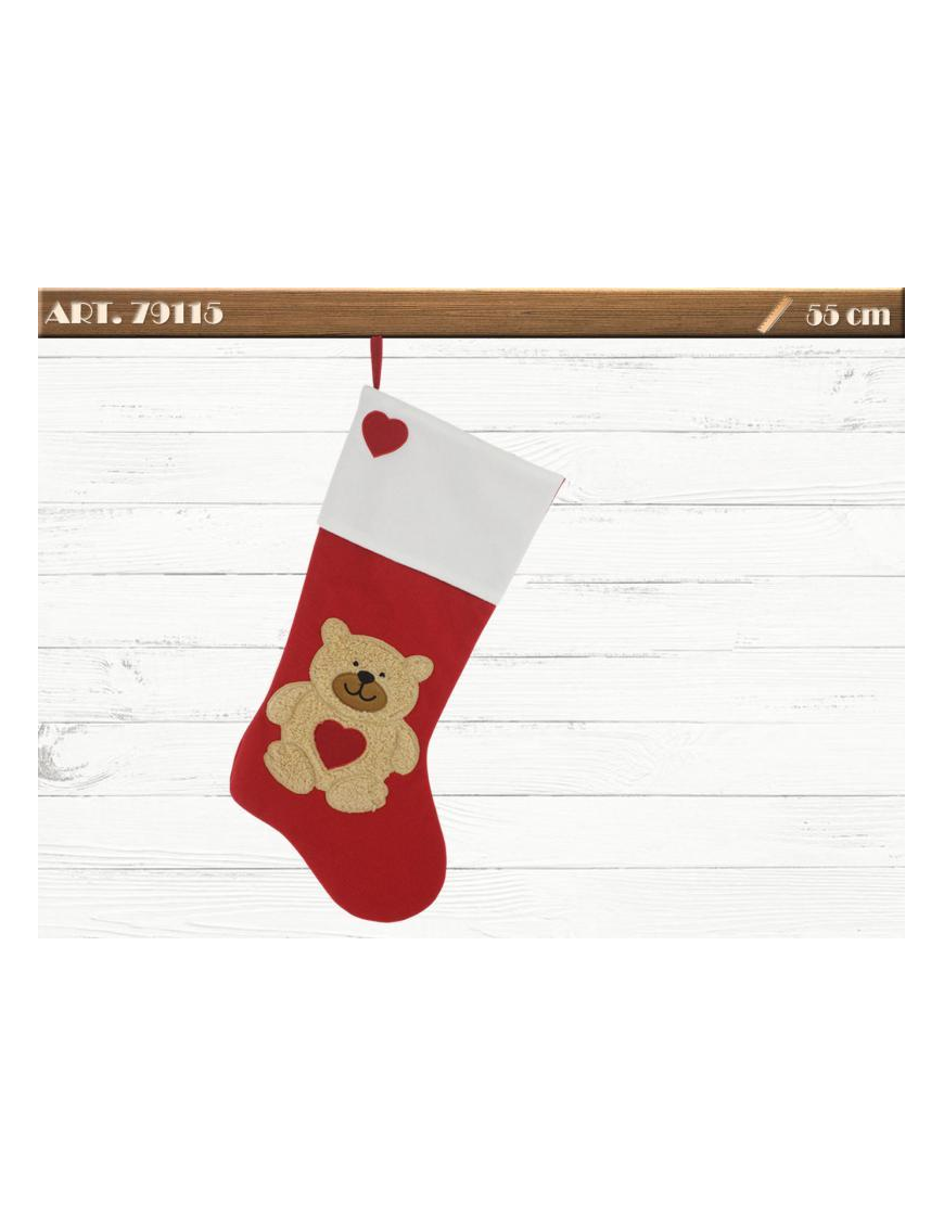 55cm FABRIC EPIPHANY STOCKING WITH TEDDY BEAR