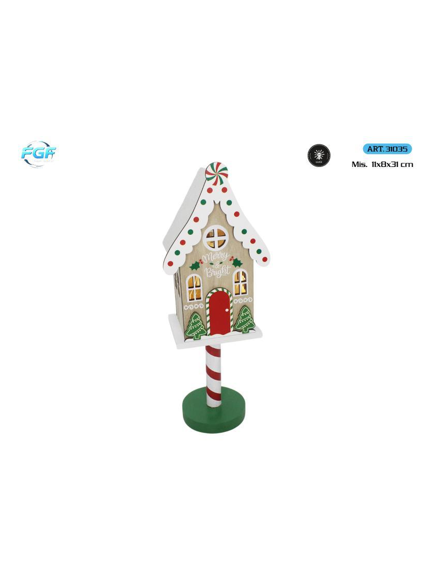 CASA DEC.LEGNO C/LED 11x8x31cm 31035
