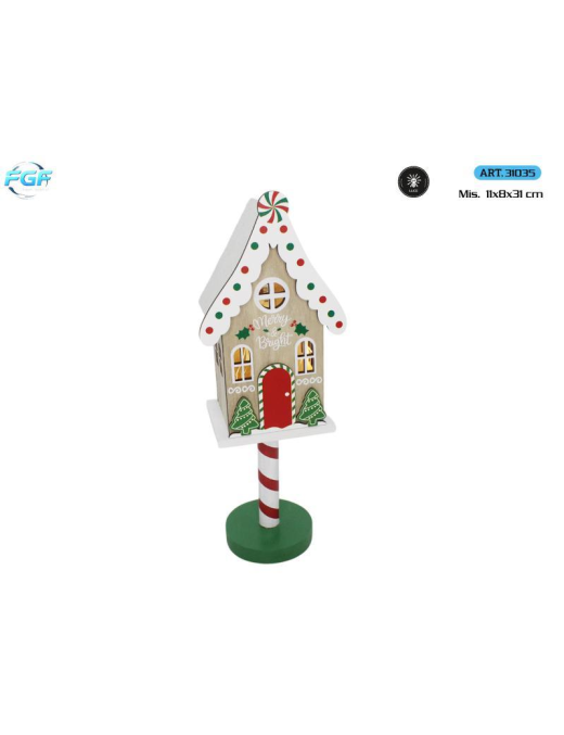 CASA DEC.LEGNO C/LED 11x8x31cm 31035