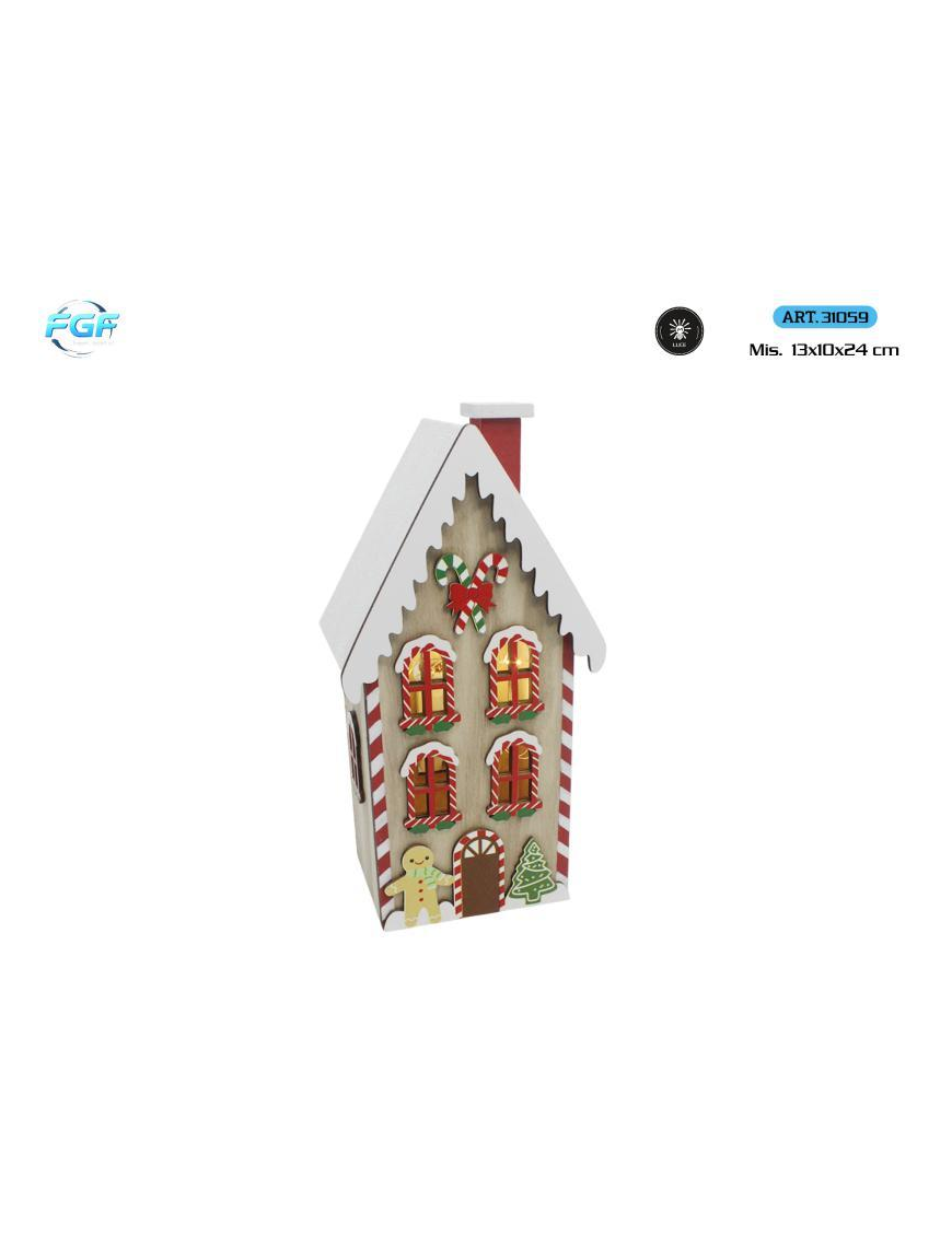 CASA DEC.LEGNO C/LED 13x10x24cm 31059