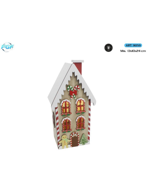 CASA DEC.LEGNO C/LED 13x10x24cm 31059