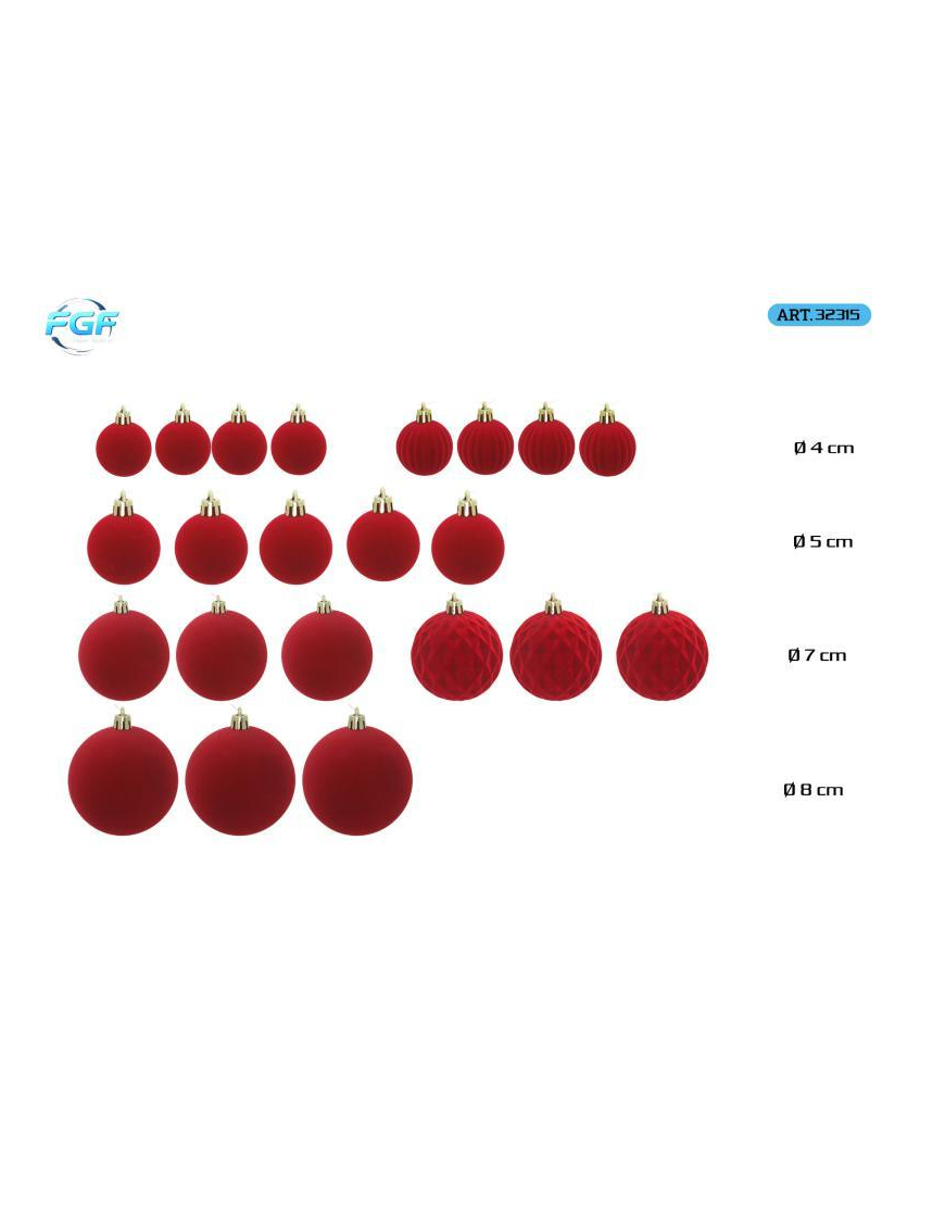 RED VELVET LINE SPHERES 22pcs ASSORTED SIZES