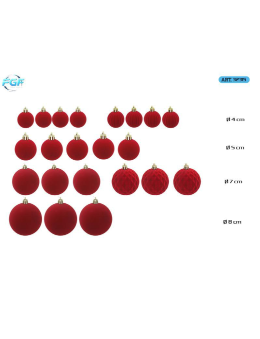 RED VELVET LINE SPHERES 22pcs ASSORTED SIZES