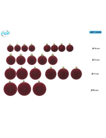 DARK RED VELVET LINE SPHERES 22pcs ASSORTED SIZES