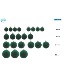 GREEN VELVET LINE SPHERES 22pcs ASSORTED SIZES