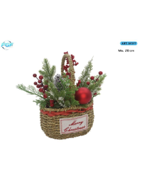 CESTINO RATTAN C/FIORI E ADDOBBI 28cm