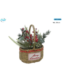 CESTINO RATTAN C/FIORI E ADDOBBI 28cm