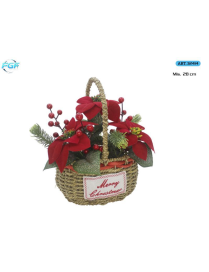 CESTINO RATTAN C/FIORI E ADDOBBI 28cm