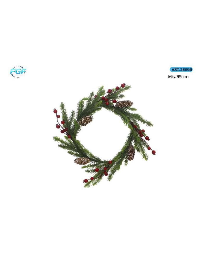 CORONA 35cm PVC C/BACCHE ROSSE 32698