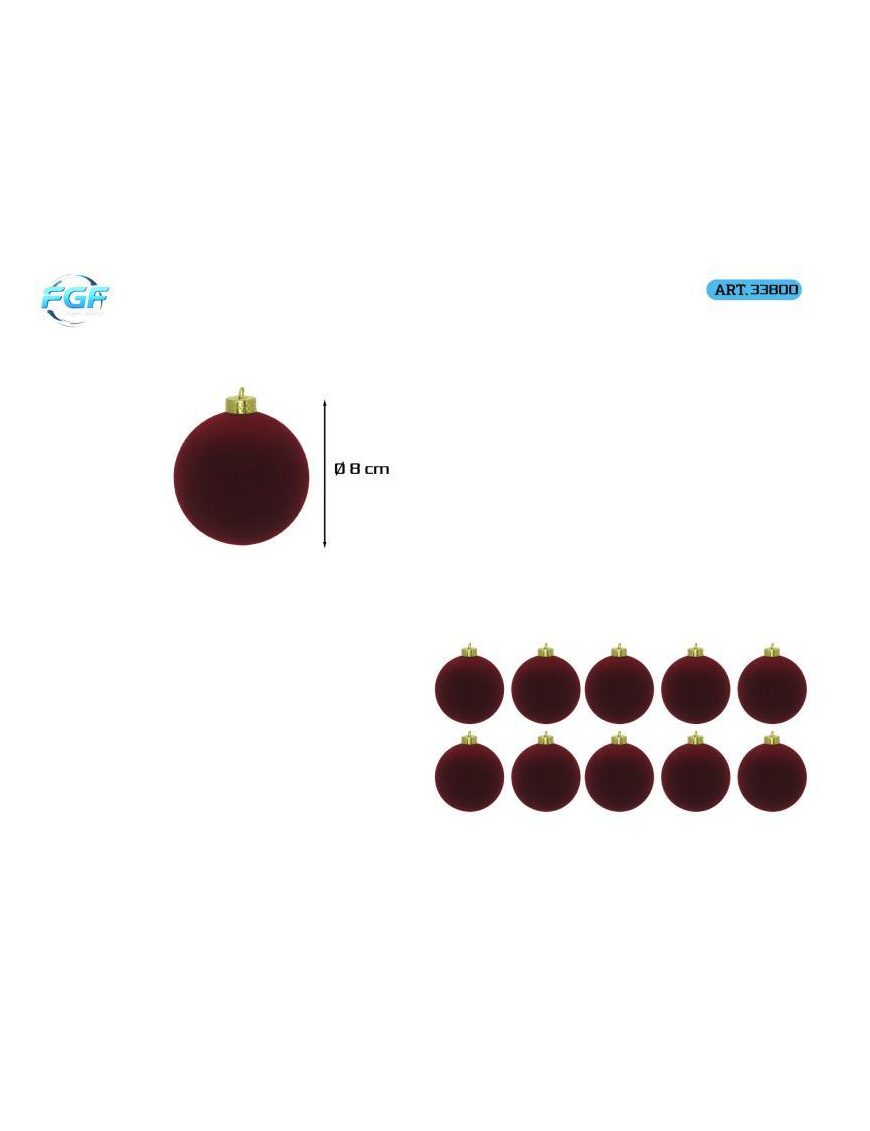 LINEA VELLUTO ROSSO SCURO  SFERE   8cm 10pz