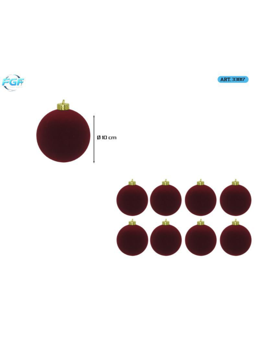 VELVET LINE DARK RED SPHERES 10cm 8pcs