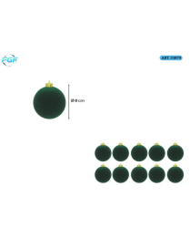 GREEN VELVET LINE SPHERES 8cm 10pcs