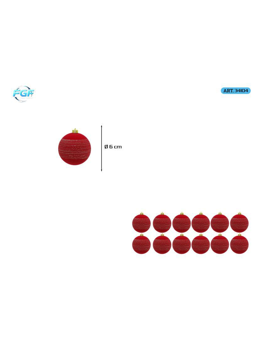 LINEA VELLUTO ROSSO CON DISEGNO  SFERE  6cm 12pz