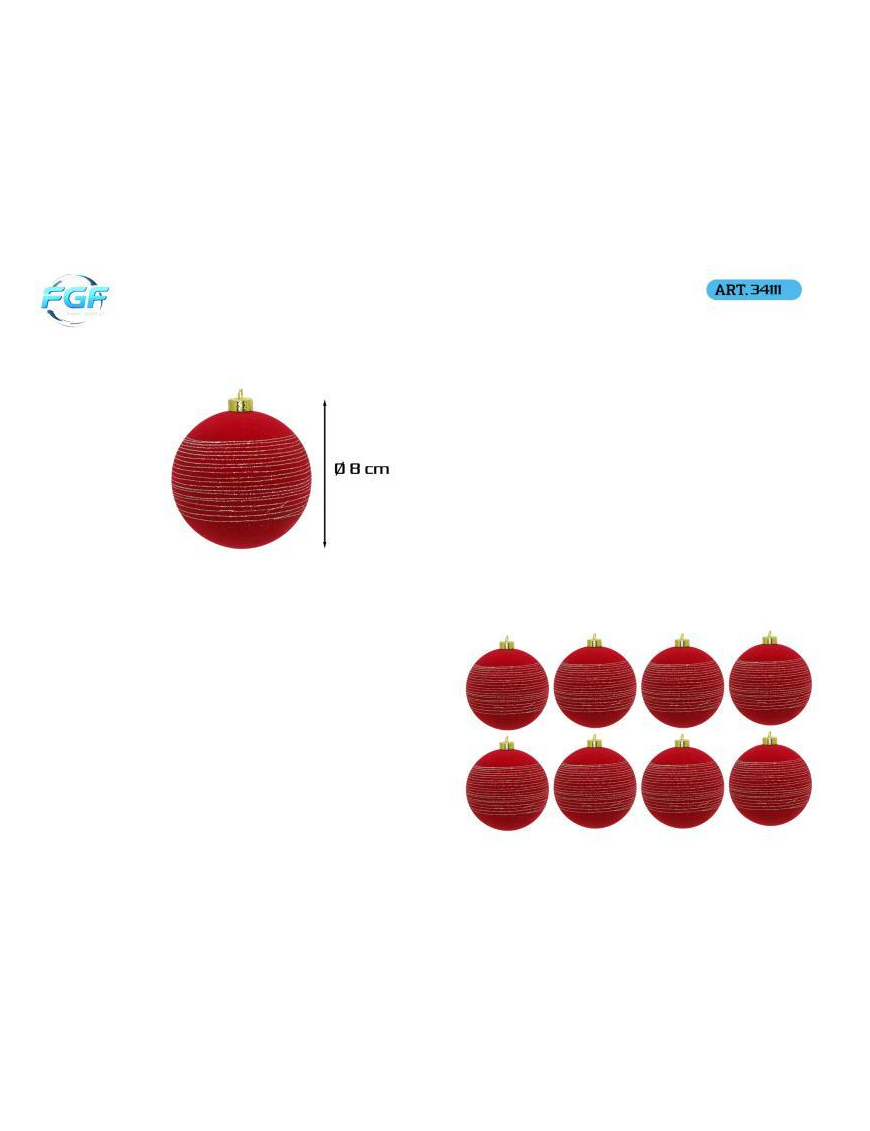 LINEA VELLUTO ROSSO CON DISEGNO  SFERE  8cm 8pz