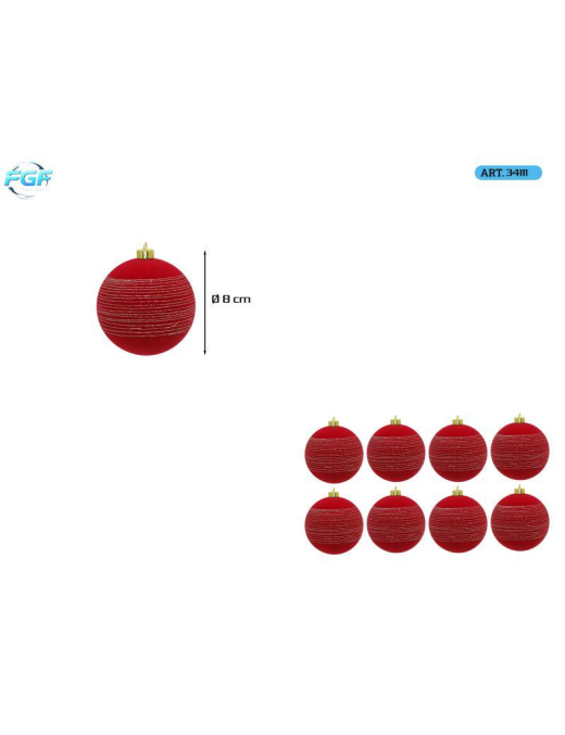 LINEA VELLUTO ROSSO CON DISEGNO  SFERE  8cm 8pz