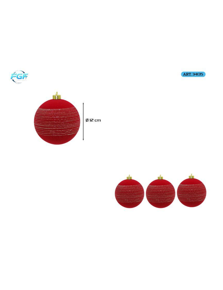 LINEA VELLUTO ROSSO CON DISEGNO  SFERE 12cm 3pz