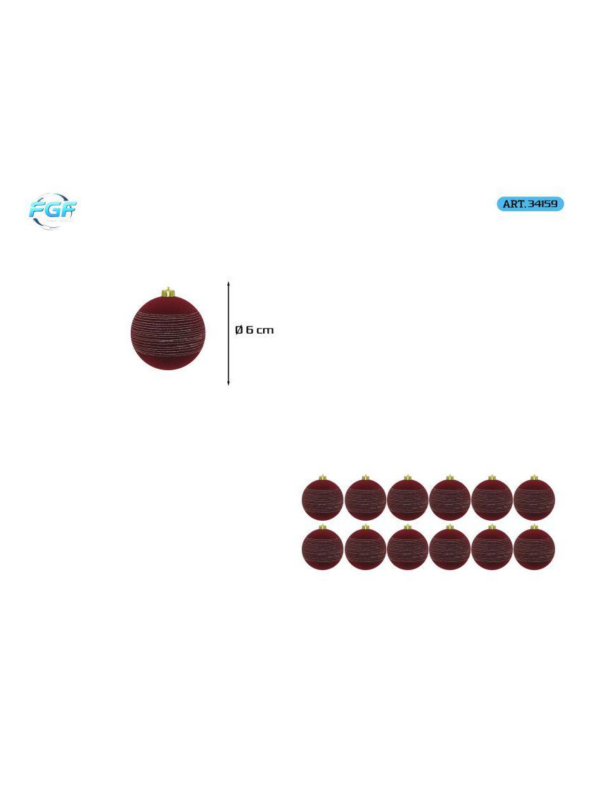 LINEA VELLUTO ROSSO SCURO CON DISEGNO  SFERE  6cm 12pz
