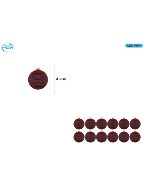 LINEA VELLUTO ROSSO SCURO CON DISEGNO  SFERE  6cm 12pz